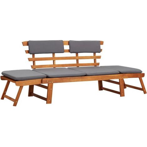 Chaise longue acacia massif foncé et coussins gris Sikash (1/5)