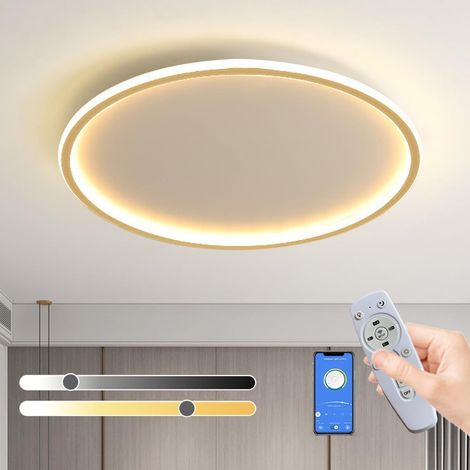 Plafonnier LED dimmable 70 W — Luminaire rond moderne doré à montage affleurant, avec télécommande et veilleuse (1/5)