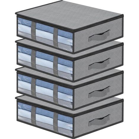 Aufbewahrungstaschen für unter das Bett, 4er-Set, faltbar, weich, großes Fassungsvermögen, mit Sichtfenster, verstärkten Griffen, Reißverschluss, Vliesstoff. (1/4)
