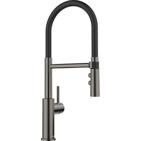 Blanco Catris S - Miscelatore da lavello con braccio di erogazione flessibile e doccetta estraibile, acciaio nero 527731 (1/3)