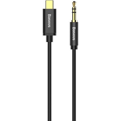 Cable de audio est茅reo AUX con adaptador de miniconector de 3,5 mm y USB-C de 120 cm, color negro. (1/3)