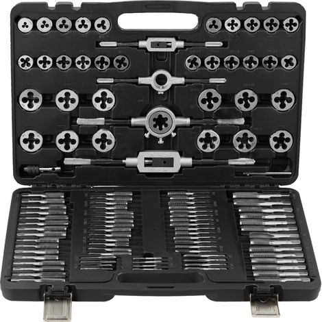 Mophorn Set di maschi e filiere da 110 pezzi, utensili per filettatura in acciaio per cuscinetti metrici M2-M18 con accessori completi e custodia