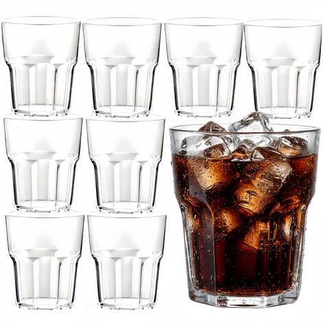 Lot de 8 verres réutilisables en plastique acrylique transparent de 260 ml pour enfants et adultes, incassables, empilables, passent au lave-vaisselle, pour les fêtes, barbecues, pique-niques, camping (1/5)