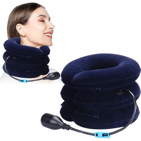 Collier Cervical Gonflable Traction Réglable 3 Chambres avec Pompe pour Soulagement Douleurs Nuque et Épaules (1/5)