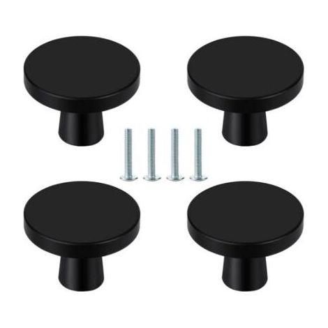Lot de 4 boutons ronds noirs,alliage d'aluminium,résistant à la rouille,pour tiroirs,cuisine,armoire (1/5)