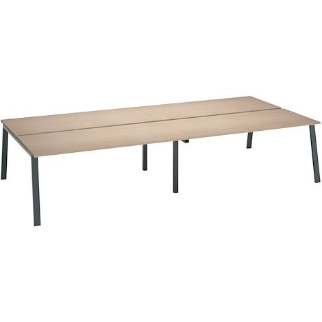 Pôle de 4 bureaux droits chêne clair L 180 x P 80 cm, piétement métal anthracite - Arch - Maxiburo