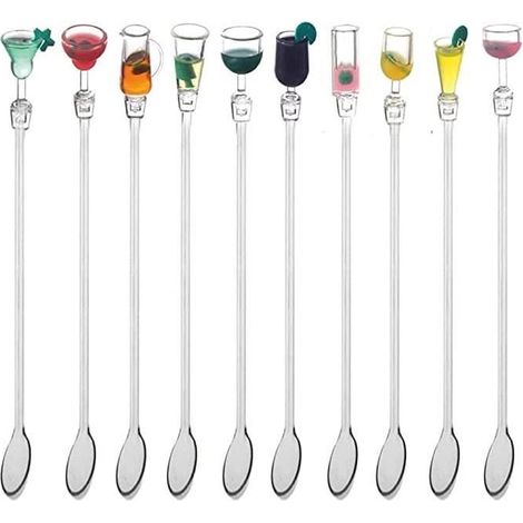 ROCK Agitateurs de boissons colorés, baguettes de cocktail de 23 cm(10 cuillères de mélange)