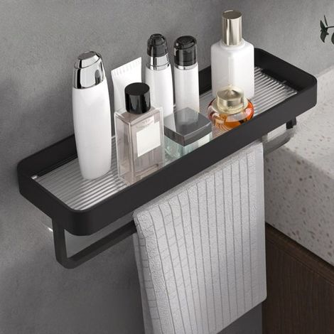 Schwarzes Wandregal aus Aluminium mit Handtuchhalter – praktische Aufbewahrung und modernes Design 5011,53 cm