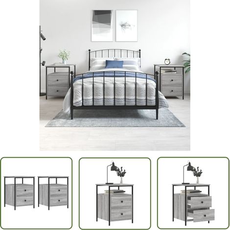 The Living Store Nachttische 2 Stk. Grau Sonoma 44x45x60 cm Holzwerkstoff - Industrieller Nachttisch - Holzwerkstoff Nachttisch - Grau Sonoma Nachttisch - Wohnzimmer Dekoration - Nachttisch Set (1/5)