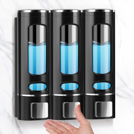 Distributeur de Savon Mural (Lot de 3) - 400ml Noir - Distributeur Liquide Vaisselle et Gel Douche - Pour Lavabo et Salle de Bain (1/4)