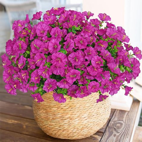 Lot de 10 Fleurs Artificielles Extérieures UV Résistant Bouquets Fausse Fleurs Plantes Artificielles pour Extérieur et Intérieur (Fuchsia)
