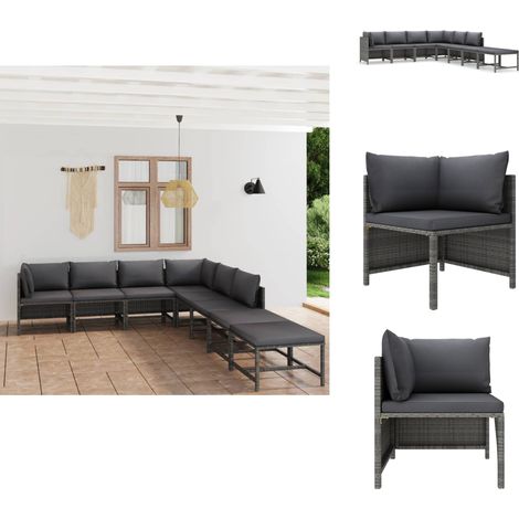 Salon de jardin 8 pcs avec coussins Résine tressée Gris - Salon De Jardin - Mobilier De Jardin - Ensemble De Salon - Meubles De Jardin - Résine Tressée (1/5)