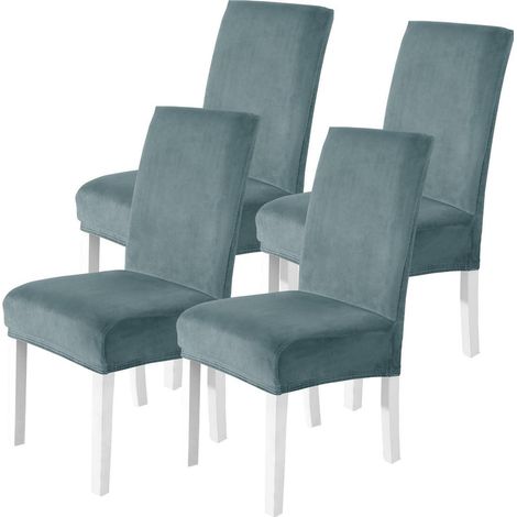 Housses de chaise en velours stretch, lot de 4, anti-rayures, lavables, gris bleu (1/5)
