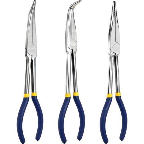 280mm Langnasenzangen Set, 3 Stück Spitzzangen Gerade 45° 90° Gebogen, Gerade Lange Spitzzange Zangen-Set mit Langer Reichweite für Elektro Feinmechanik Werkstatt (1/5)