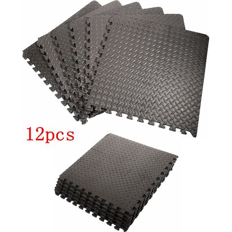 Tapis de Protection de Sol EVA,Matelas Puzzle Imperméable,12 Dalles,pour Fitness,Piscine,Patageoire,Garage-60x60cm-Noir (1/5)