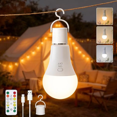 Ampoules Rechargeables avec Télécommande, Contrôle des Boutons Ampoule Sans Fil E27, 3 Températures de Couleur, 7W Dimmable, Ampoule LED Rechargeable USB avec Minuterie (1/5)