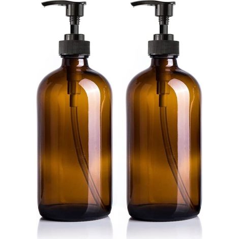 2 Pcs bouteilles en verre ambré 500 ml avec pompe Distributeur de savon Distributeur de savon pour les mains Grand distributeur de savon à vaisselle Bouteilles en verre réutilisables avec pompe