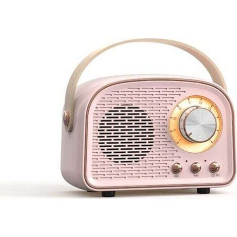 Enceinte Bluetooth radio rétro vintage - Enceinte stéréo sans fil avec radio FM - Design vintage - Enceinte sans fil Bluetooth 5.0 pour un son cristallin - Idéale pour la maison et l'extérieur - Rose