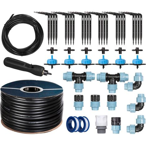 HOLZBRINK Kit de démarrage pour l’irrigation en serre, système d’arrosage goutte à goutte : 50 m Tuyau LDPE 20 mm, 6x Goutteur 8l/h, HTB-09-B-50