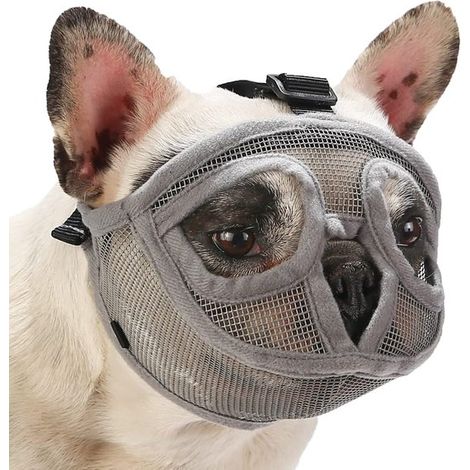 Bozal para perros, Bozal de malla transpirable para razas con hocico chato (Bulldogs franceses, Shih Tzus, masticación y lamidos (Gris, Talla L) (1/5)