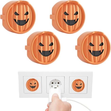 Lot de 4 (orange) cache prise, motif citrouille en silicone cache prise bébé, anti poussière, anti enfants, décoration pour Halloween (1/5)