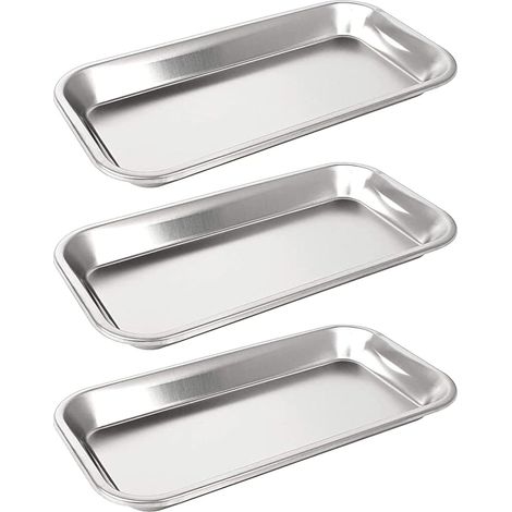 Plateau en acier inoxydable 3 pièces, plateau pour petits instruments, plateau chirurgical pour instruments de laboratoire, outils dentaires (1/4)