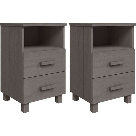 vidaXL Mesitas noche 2 uds HAMAR pino macizo gris claro 40x35x62 cm (1/2)