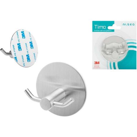 Portasciugamani singolo, 2 ganci, TIMO, autoadesivo, acciaio inox satinato (1/4)