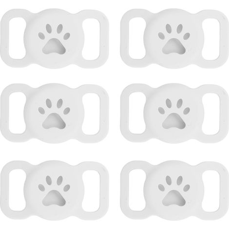 Lot de 6 étuis de protection anti-perte en silicone pour colliers Airtag pour chats et chiens (blanc). (1/5)
