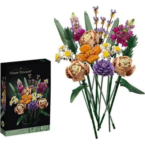 Byggklossar blomsterbukett - konstgjorda blommor och rosor, dekorativa heminredningsartiklar, presenter till honom och henne 10280