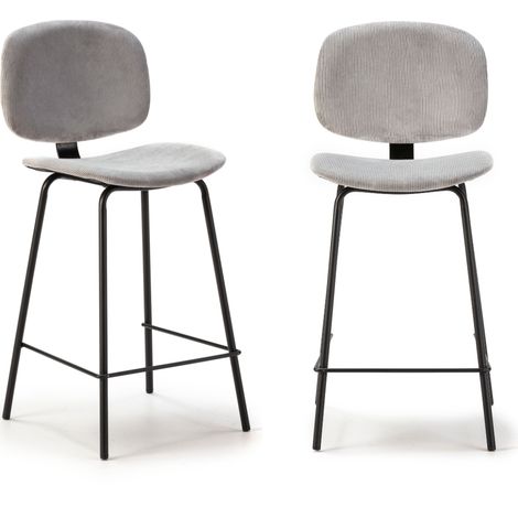 Set di 2 sgabelli in velluto a coste con gambe in metallo nero H65 cm - ARUS