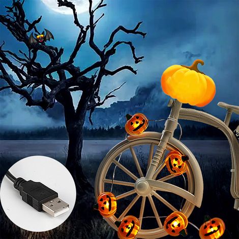 Guirlande Lumineuse Citrouille - 20 LED Orange - 2,2 M - Décoration Halloween Intérieure Extérieure - 1 Pièce