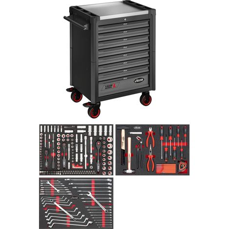 VIGOR Werkstattwagen Series L, mit Sortiment, 248-tlg., Edelstahl-Arbeitsplatte, Anzahl Werkzeuge: 248 (1/4)