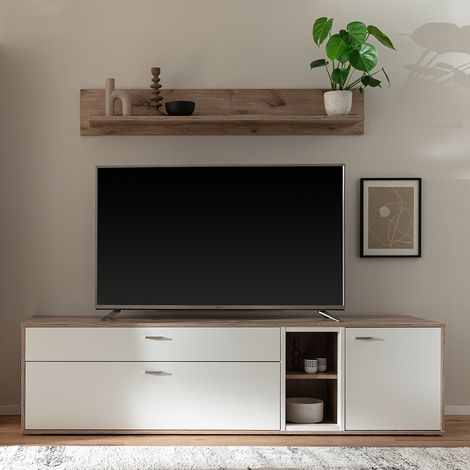 Wohnwand in Eiche und weiß modern, 2-teilig - SAGUNTO-05 (1/5)
