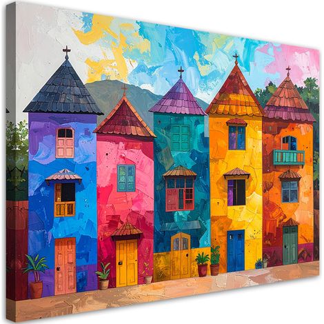 Tableau Moderne, Bâtiments colorés abstraits maisons,30x20 (1/4)