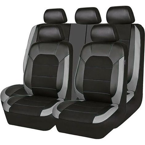 Housses de siège - MIOLOE - Universelles - Cuir PU - Noir + Gris - 9 pièces