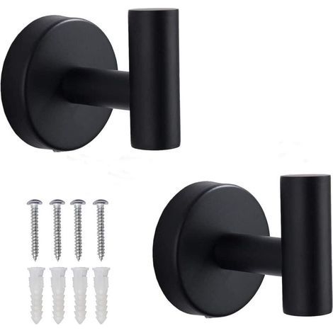 Lot de 2 Patère de dalle de bain Crochets de salle de bain Porte-serviettes et patère de salle de bain, porte peignoir de salle de bain Crochets à serviettes (noir) (1/4)