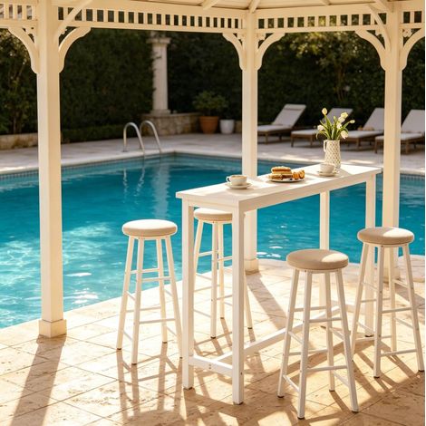 Tavolo bar 140x40x100 cm bianco in MDF e metallo con piedini regolabili (1/5)