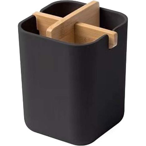1 Porte-brosses à dents, 4 compartiments, fibre de bambou, séparateur amovible, anticorrosion, salle de bain, cuisine, bureau (1/5)