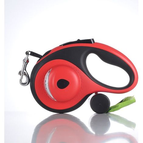 Laisse rétractable pour chien de 8 m (26 pi) ultra-résistante pour chiens moyens à grands jusqu'à 50 kg (110 lb), avec câble anti-morsure, lumière LED et distributeur de sacs à déjections canines.-Aqu (1/5)