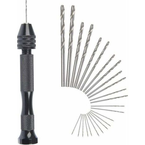 MIni perceuse à main Twist Drill Bits et25 micro forets hélicodaux sans fil en Aluminium Pin Vise Outils Rotatifs forets hélicodaux adjustable Pyrogravure Maison plastique trou cuivre (1/4)