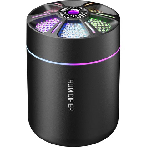 Mini humidificateur de voiture portable (noir) avec veilleuse d'ambiance colorée (1/5)