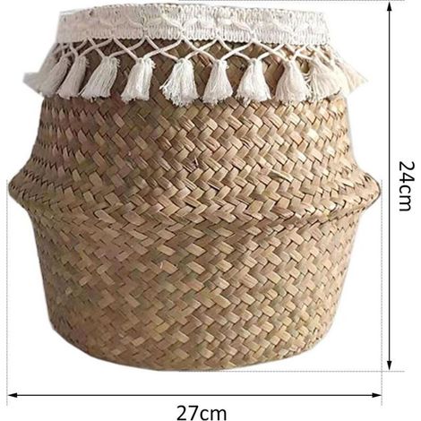 Panier de rangement pliable en paille tressée naturelle – idéal pour plantes d’intérieur, design élégant et gain de place