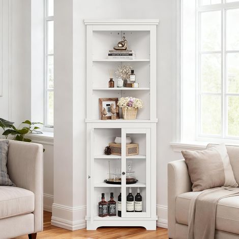 Armoire d’Angle Salle de Bain 5 Niveaux avec Portes Vitrées, Blanc (1/5)
