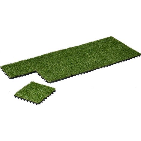 Gazon synthétique Artificiel Set de 10 Dalles Carreaux 30 x 30 cm épaisseur Confort 3 cm à emboîter Vert (1/5)