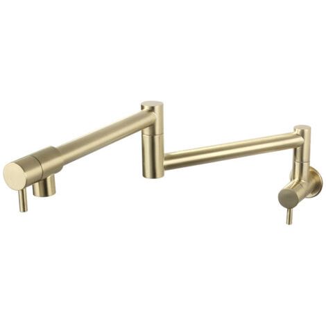 Teleskop-Falt-Küchenarmatur Doppelgriff Schwenkbarer Einzel-Kaltwasserhahn in der Wand, gebürstetes Gold (1/5)