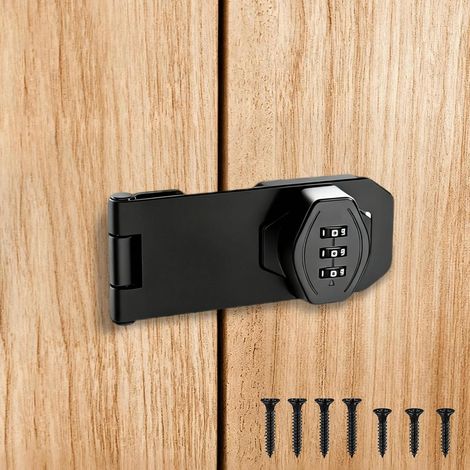 Serrure à combinaison de 10,2 cm, serrure de porte coulissante, serrure d'armoire en alliage de zinc noir, serrure robuste à combinaison avec code, convient pour portes coulissantes, armoires de (1/5)