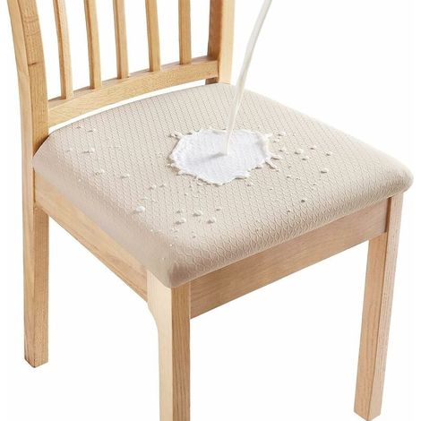 Coprisedili per sedie da pranzo impermeabili, set da 4, coprisedili elasticizzati in jacquard, lavabili e sfoderabili, senza rivestimento posteriore, beige (1/4)