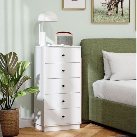 Cassettiera a 5 cassetti, mobile contenitore in truciolato 47 x 29 x 95 cm bianco OKMYHOME (1/5)