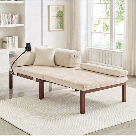Divano letto pieghevole singolo in legno, beige (1/5)
